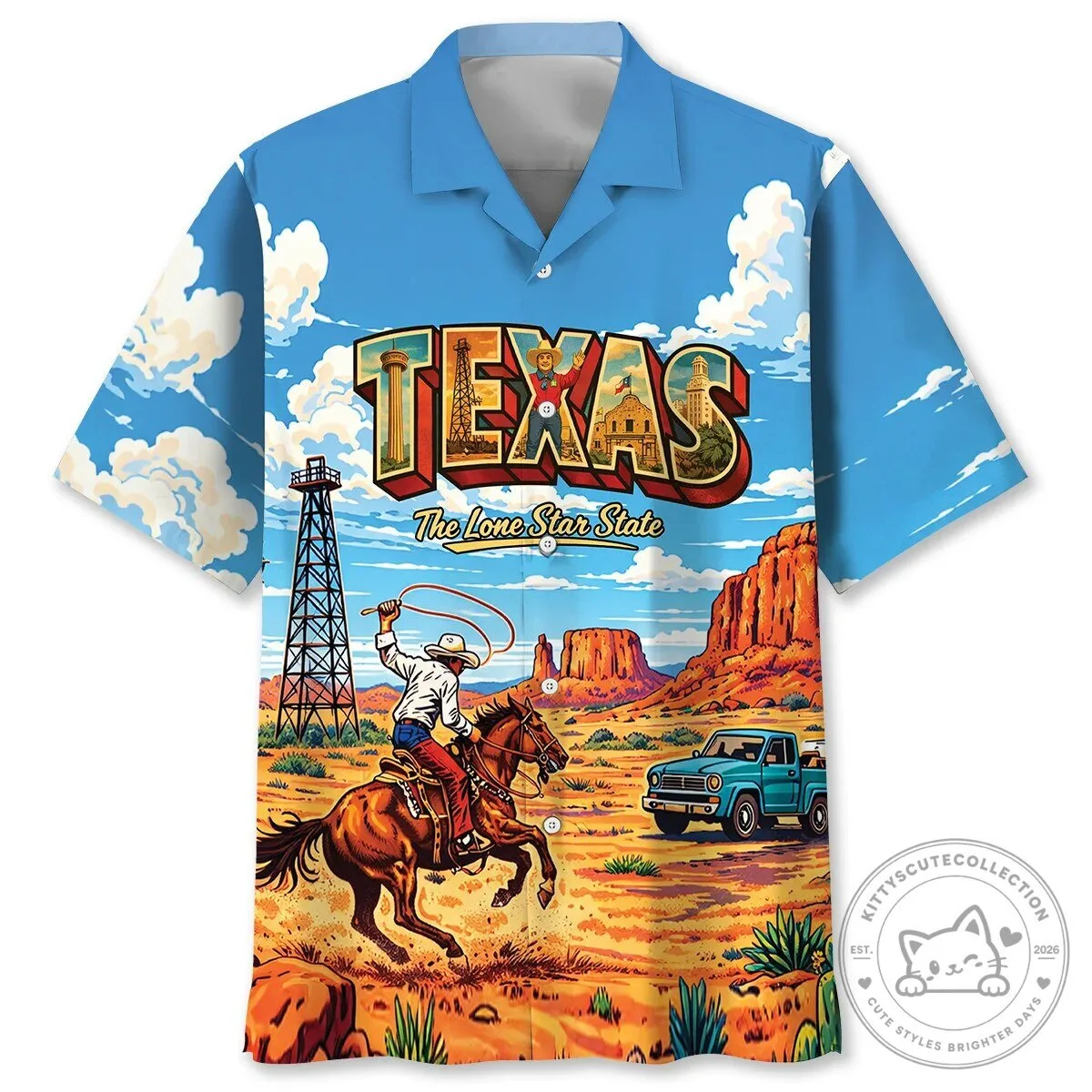 Texas Cowboy Hawaiian Shirt The Lone Star State Vintage Style