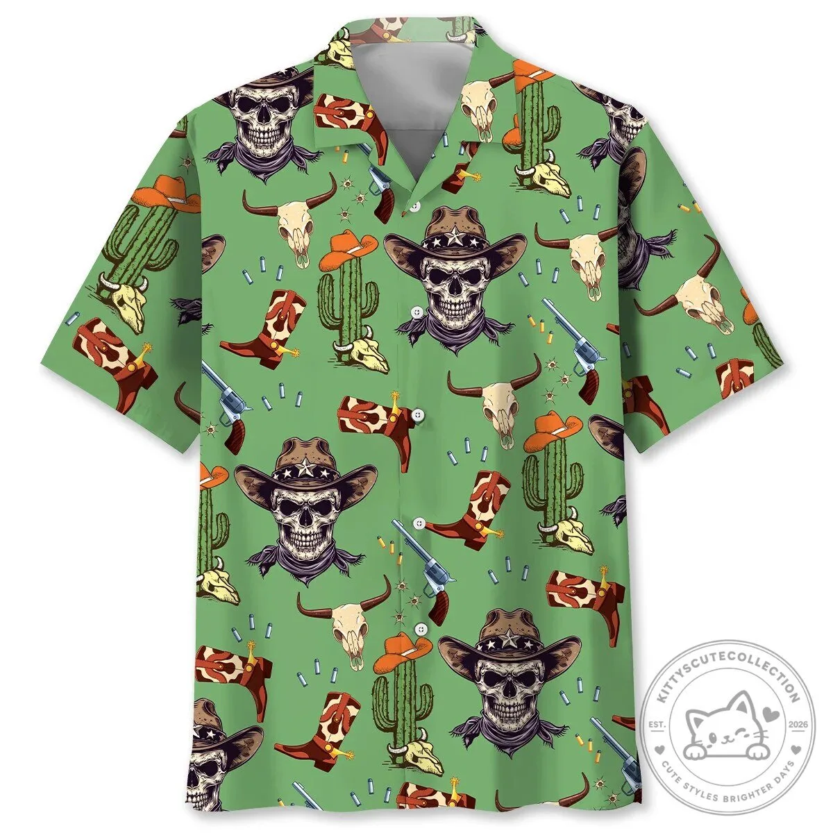 Cowboy Skull Cactus Hawaiian Shirt Western Style Button Down