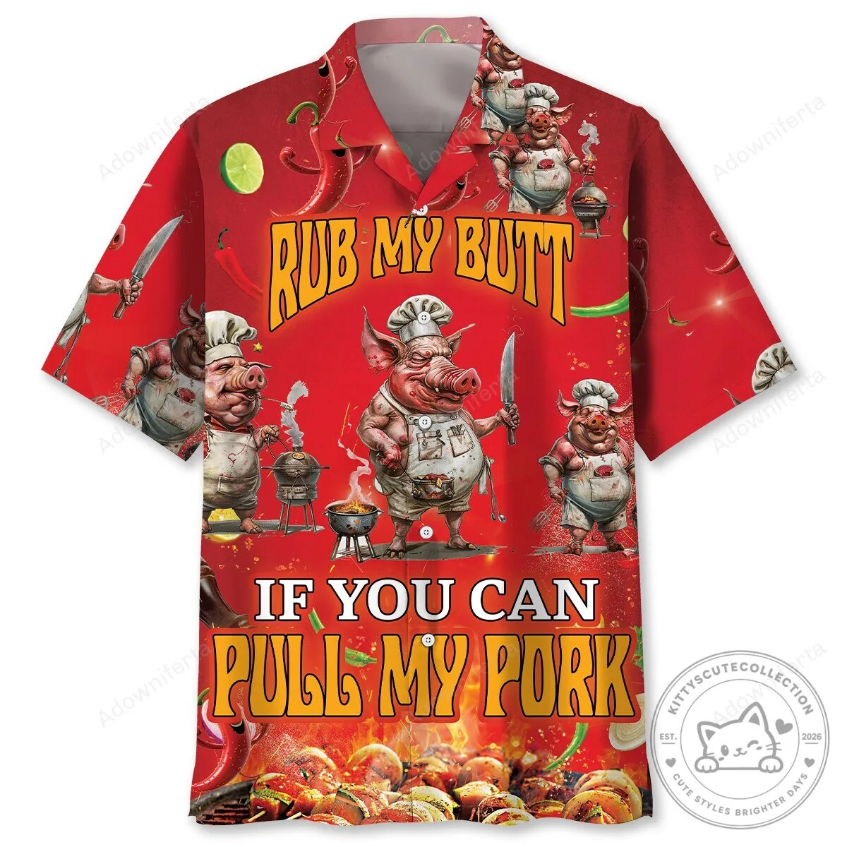 Rub My Butt If You Can Pull My Pork Hawaiian Shirt Funny BBQ Pig Chef
