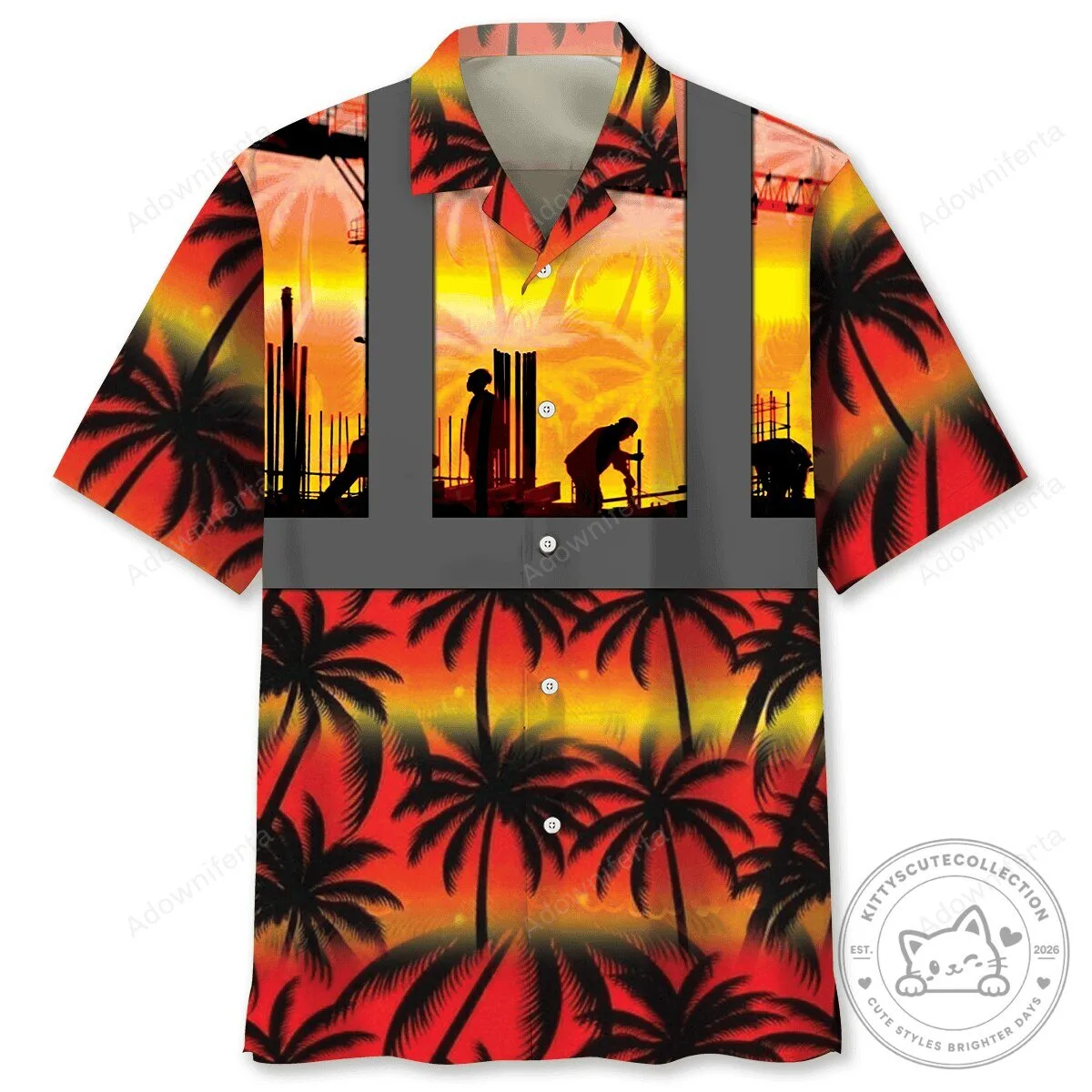 Construction Worker Hawaiian Shirt, I Can Build That Tropical Sunset Palm Trees