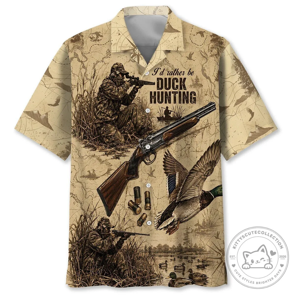 Mallard Duck Hunting Vintage Map Hawaiian Shirt