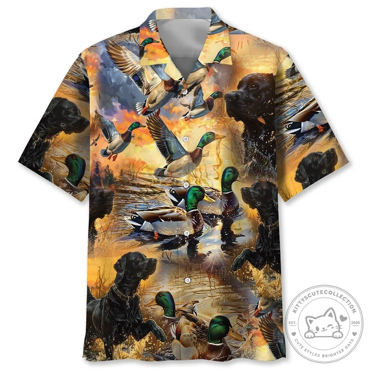 Black Labrador Retriever Duck Hunting Hawaiian Shirt for Men