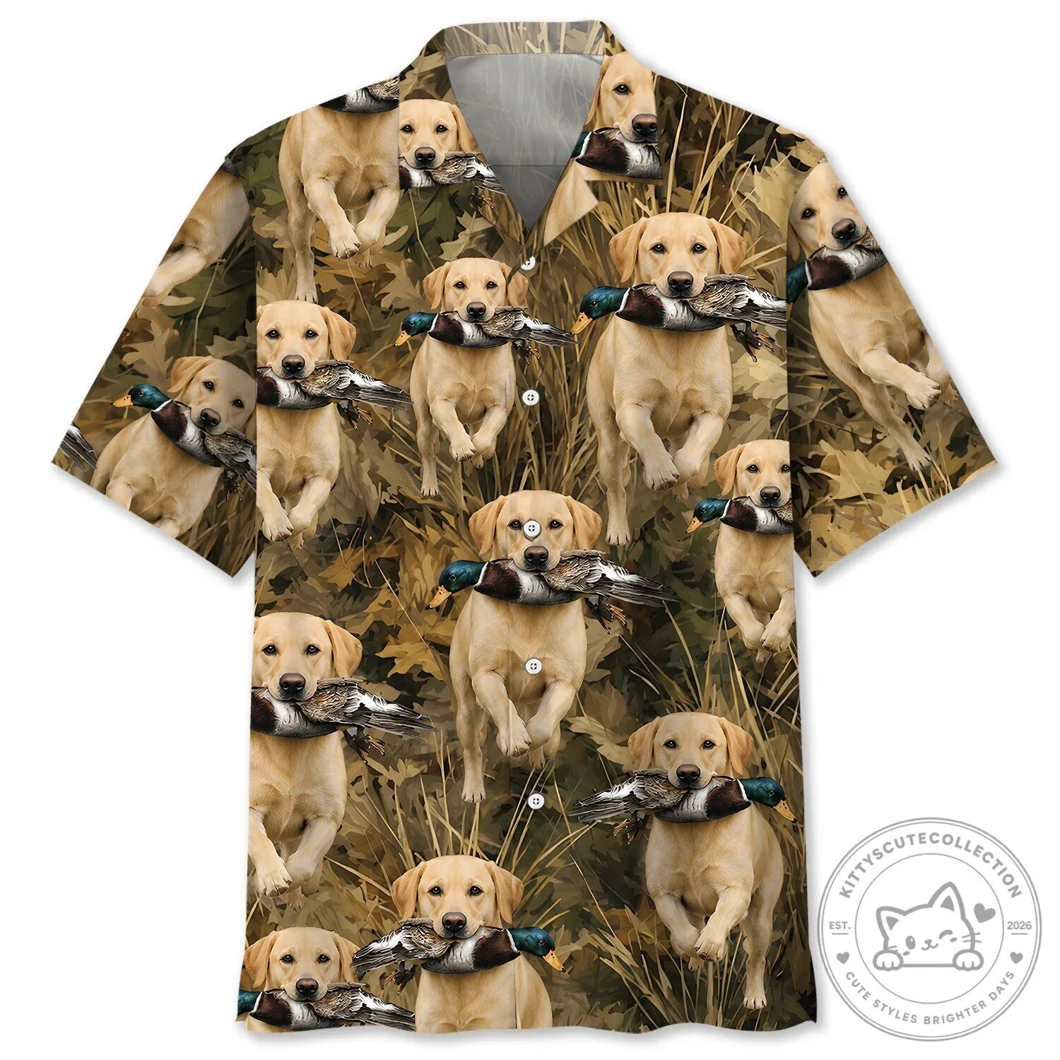 Yellow Labrador Retriever Hunting Duck Camouflage Hawaiian Shirt