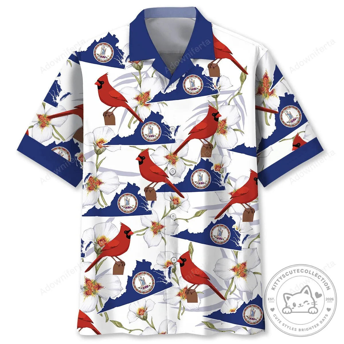 Virginia State Cardinal and Dogwood Flower Hawaiian Shirt