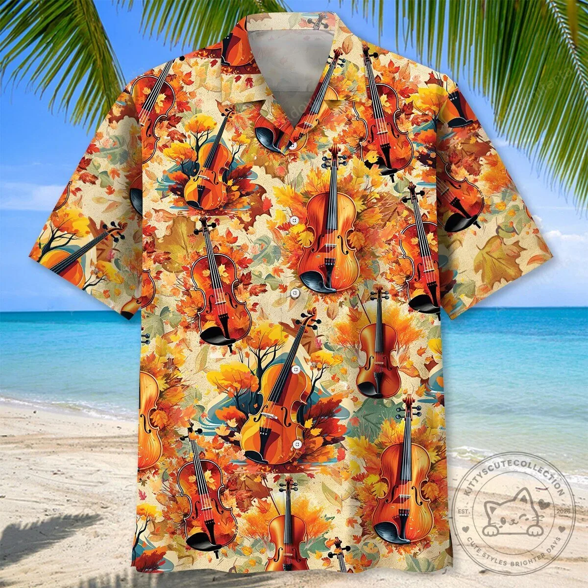 Autumn Leaves Violin Musical Instrument Pattern Hawaiian Shirt