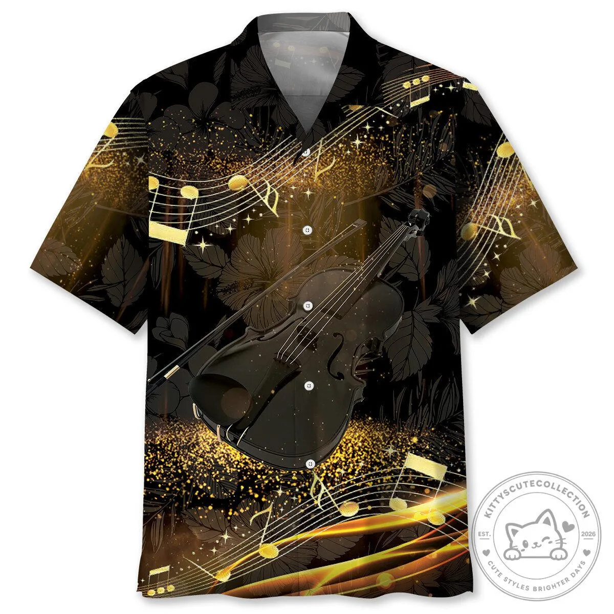 Black Violin Musical Notes Hawaiian Shirt for Men and Women