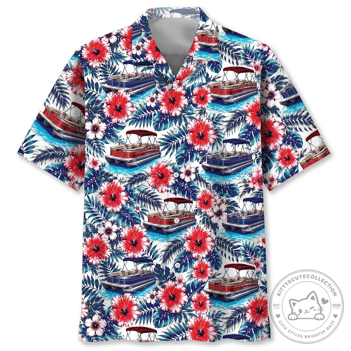 Tropical Pontoon Boat Hibiscus Flower Pattern Hawaiian Shirt 2 Tropical Pontoon Boat Hibiscus Flower Pattern Hawaiian Shirt