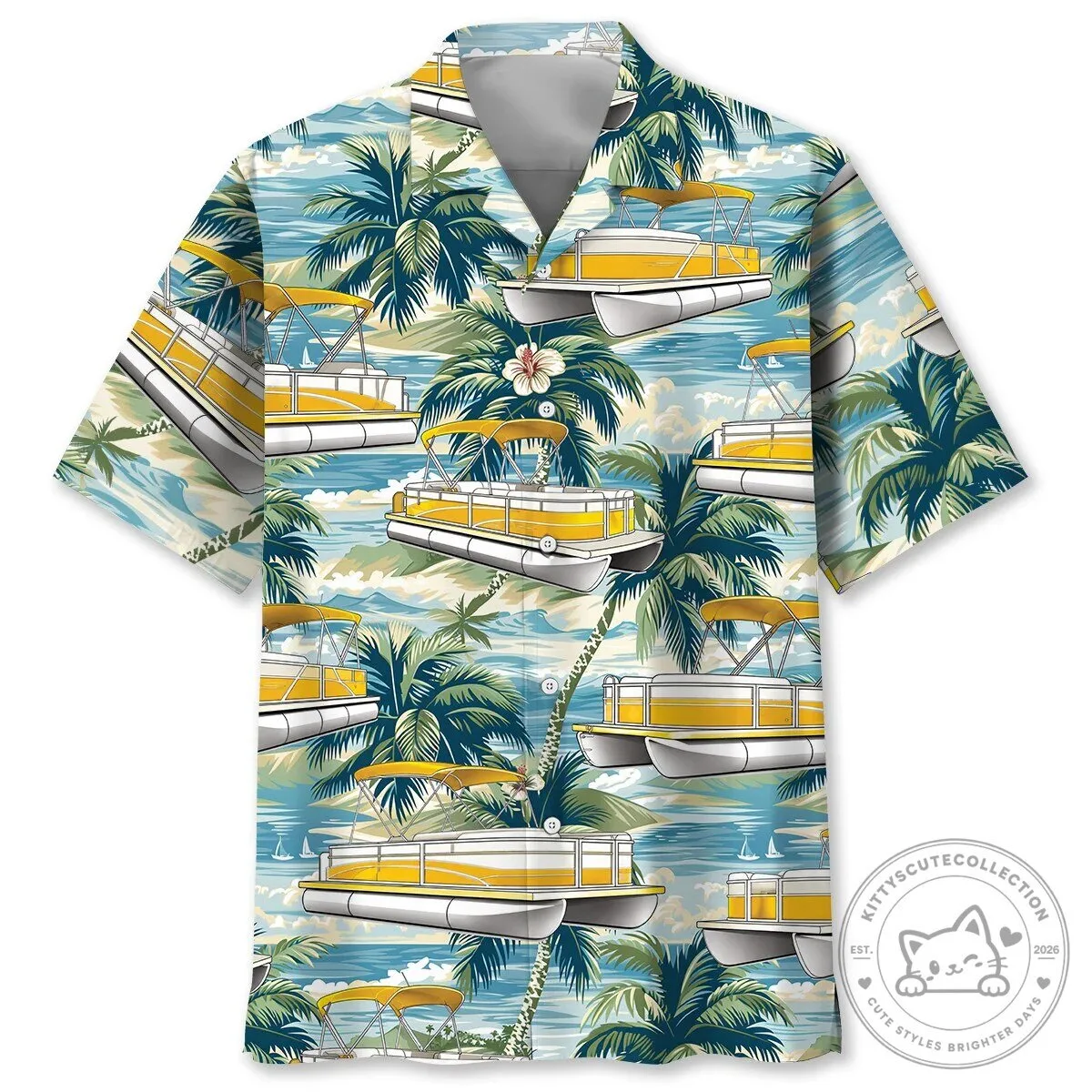 Yellow Pontoon Boat Tropical Palm Tree Hawaiian Shirt 5 Yellow Pontoon Boat Tropical Palm Tree Hawaiian Shirt