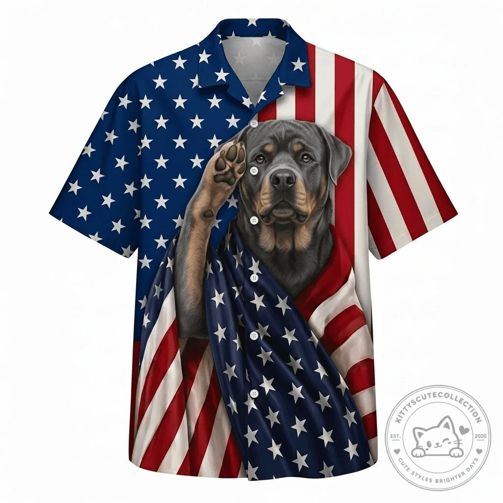 Patriotic Rottweiler Dog American Flag Hawaiian Shirt
