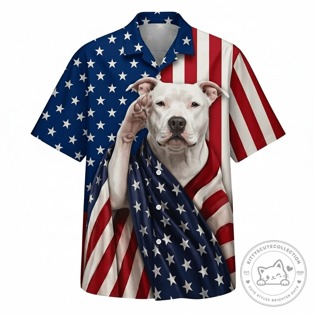 American Pit Bull Terrier Patriotic United States Flag Hawaiian Shirt