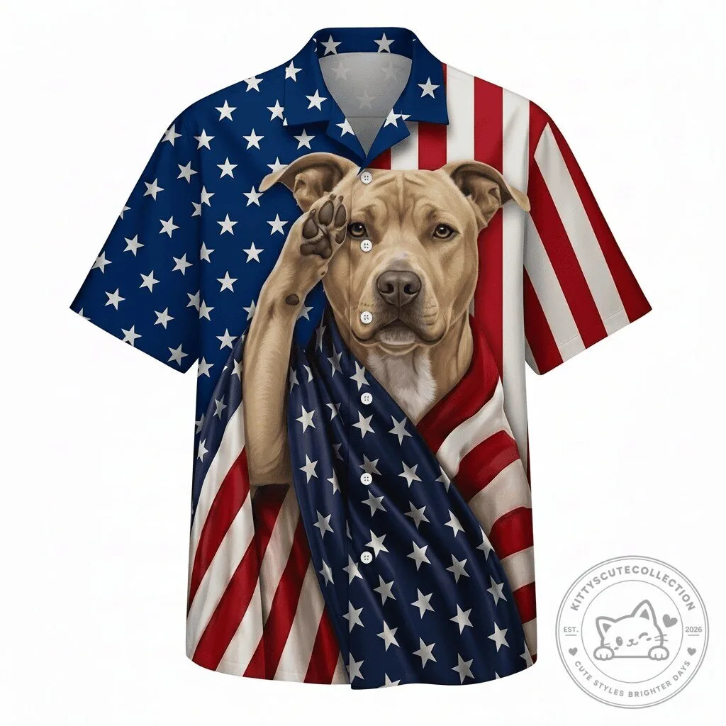 American Pit Bull Terrier Fawn Patriot USA Flag Hawaiian Shirt