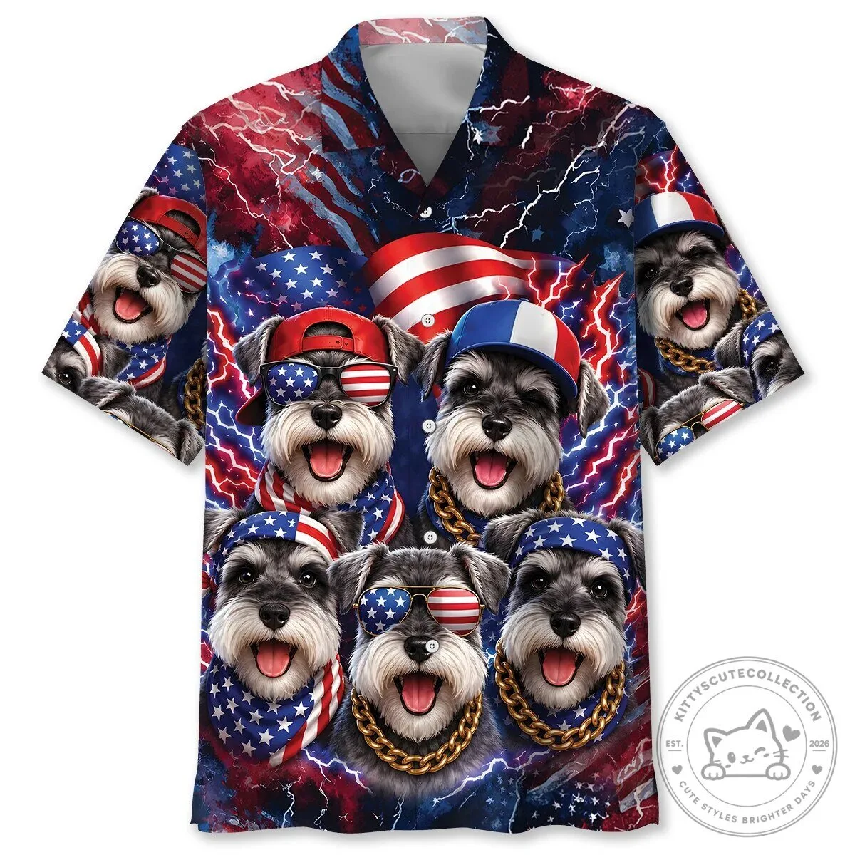 Patriotic Miniature Schnauzer Dog American Flag Hawaiian Shirt