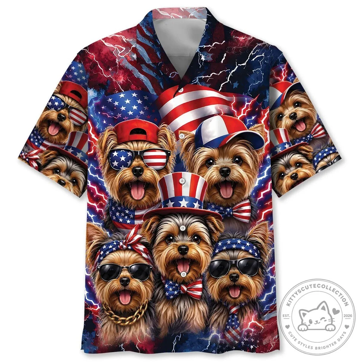 Yorkshire Terrier American Patriot Fourth of July Hawaiian Shirt