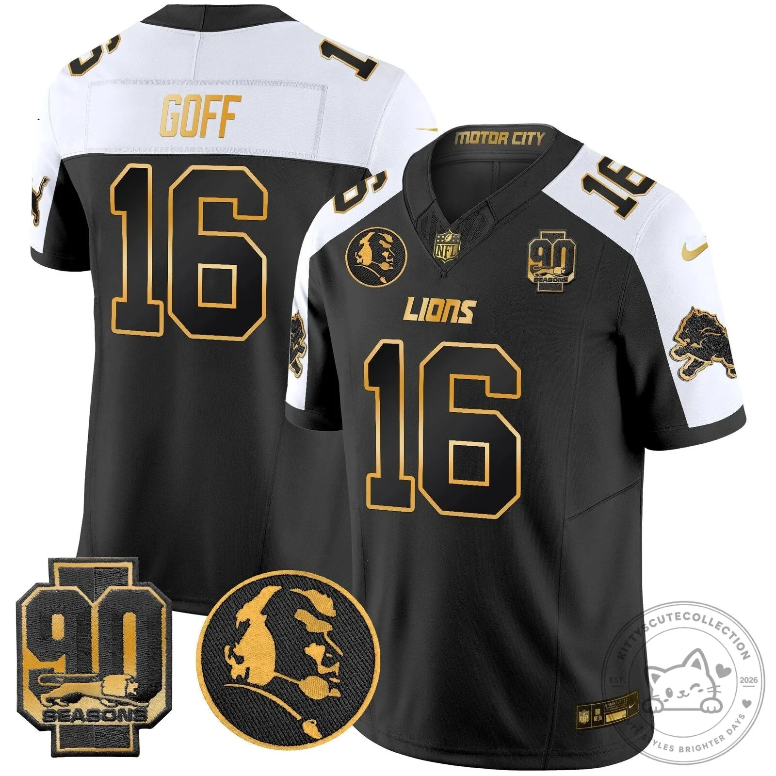 Detroit Lions Jared Goff John Madden 90th Seasons Black Football Jersey