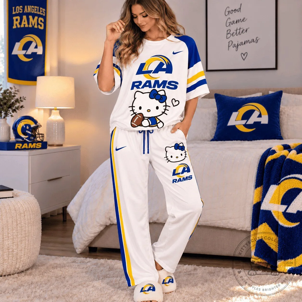 Los Angeles Rams Hello Kitty Women's Football Game Day Pajama Set