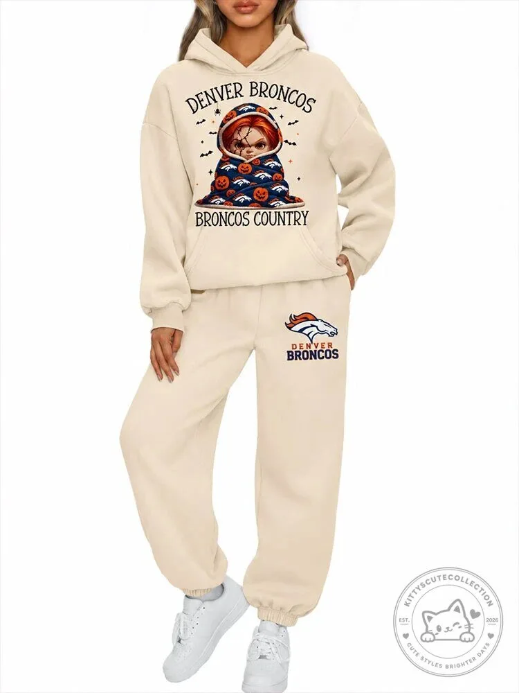 Denver Broncos Chucky Halloween Broncos Country Women's Hoodie and Sweatpants Set