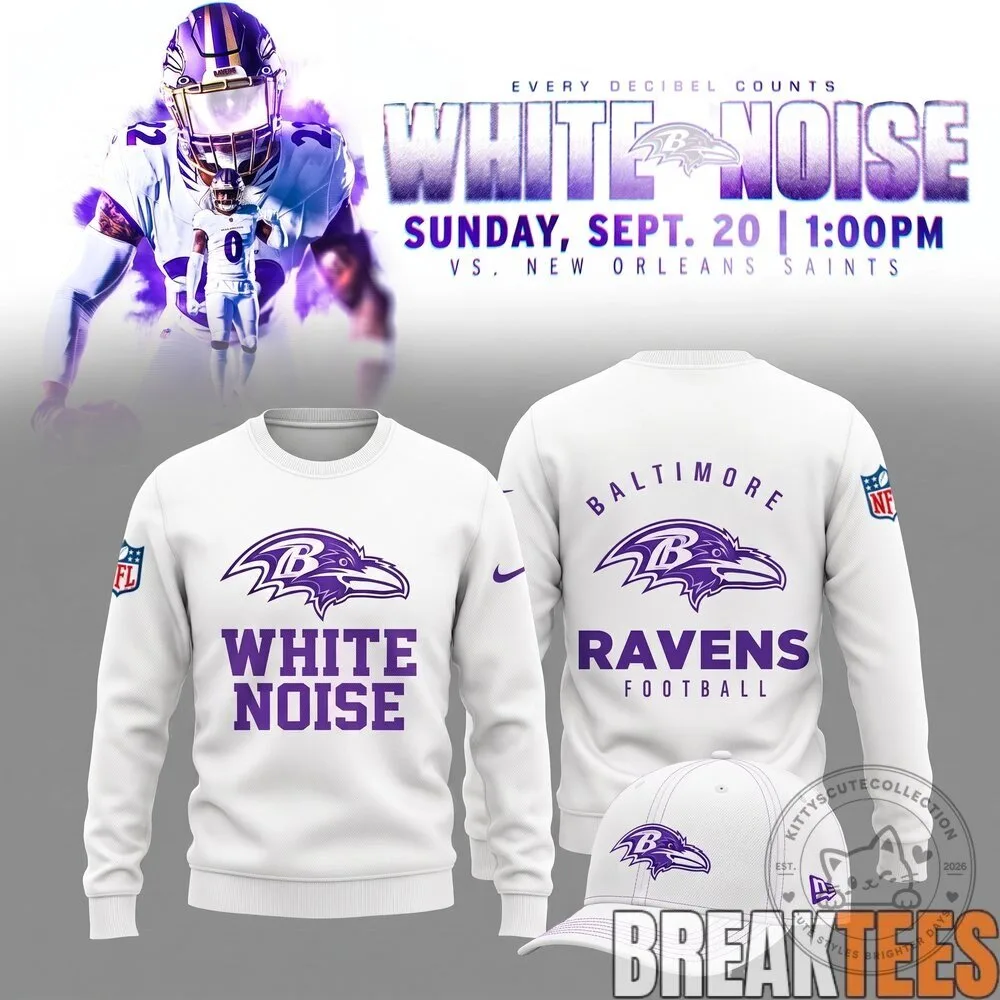 Baltimore Ravens White Noise Football Team Long Sleeve Sweatshirt