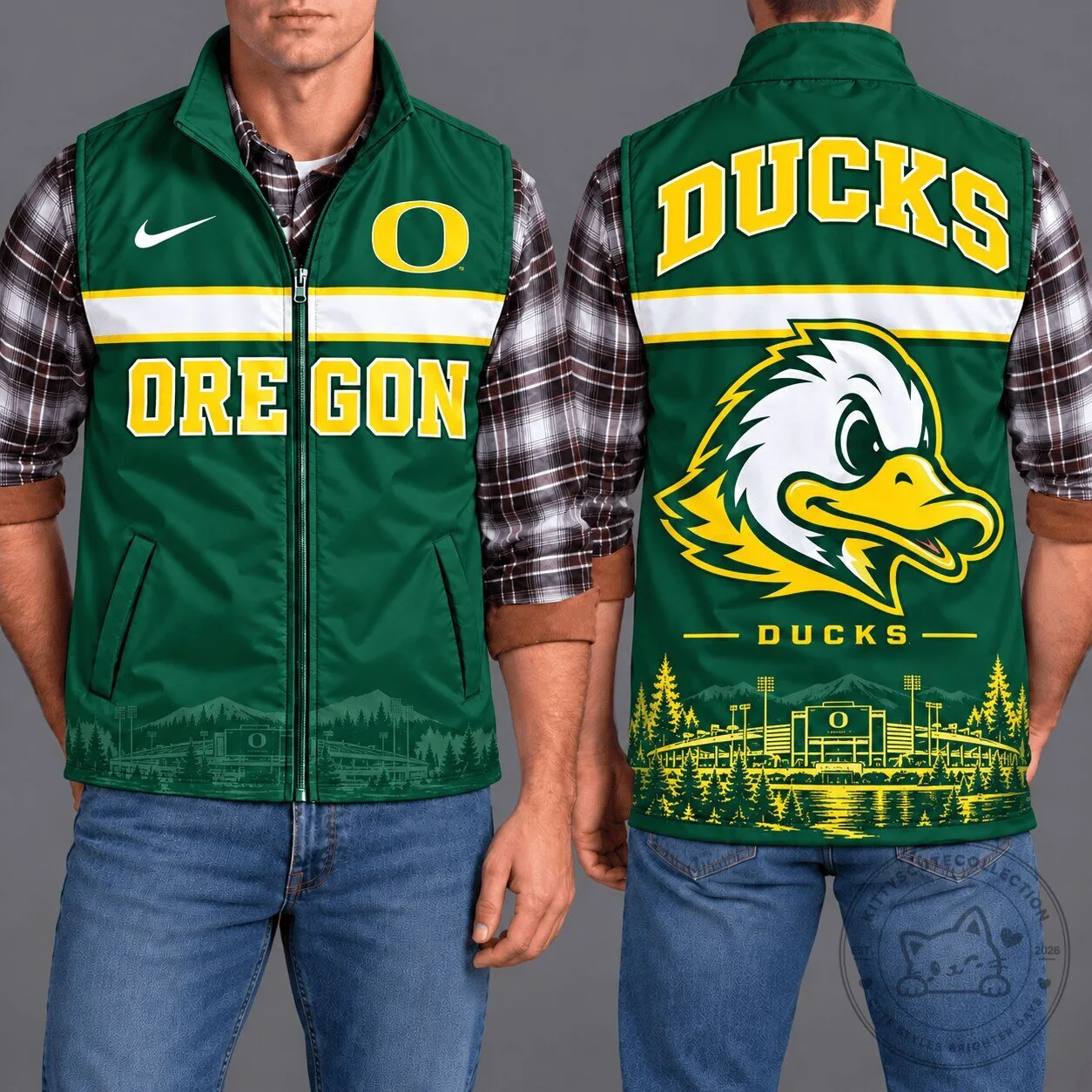 Oregon Ducks NCAA Football Team Green Sleeveless Vest Jacket 3 Oregon Ducks NCAA Football Team Green Sleeveless Vest Jacket