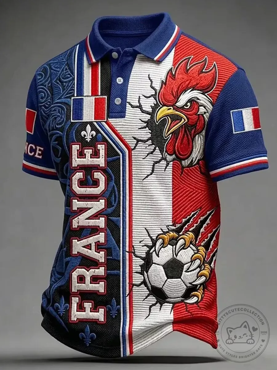 France Football Rooster Design Men's Polo Shirt