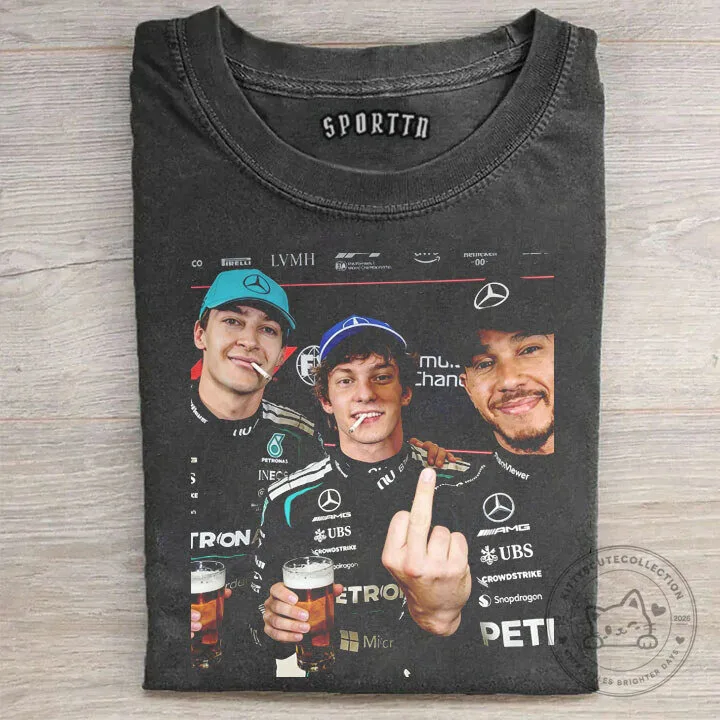George Russell, Kimi Raikkonen, and Lewis Hamilton Mercedes F1 Racing T-Shirt
