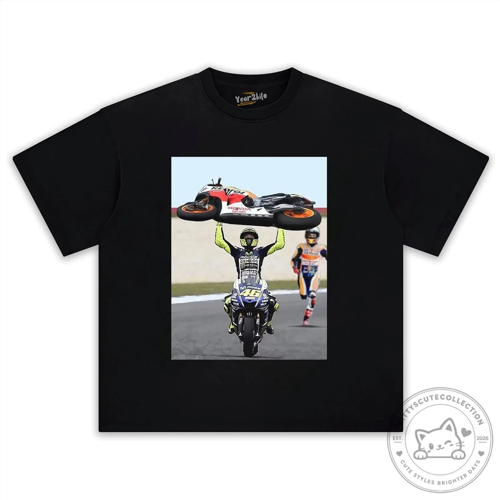 Valentino Rossi Motorcycle Racing Champion Black T-Shirt
