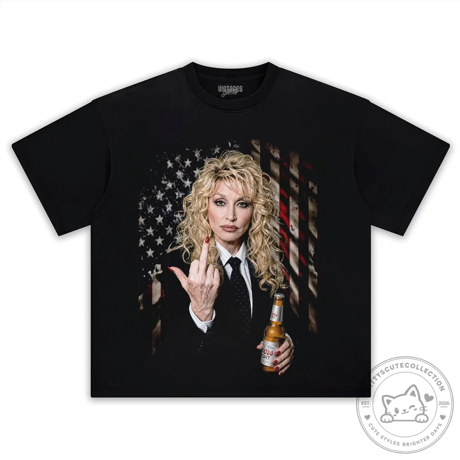 Dolly Parton Middle Finger American Flag Country Music Fan T-Shirt