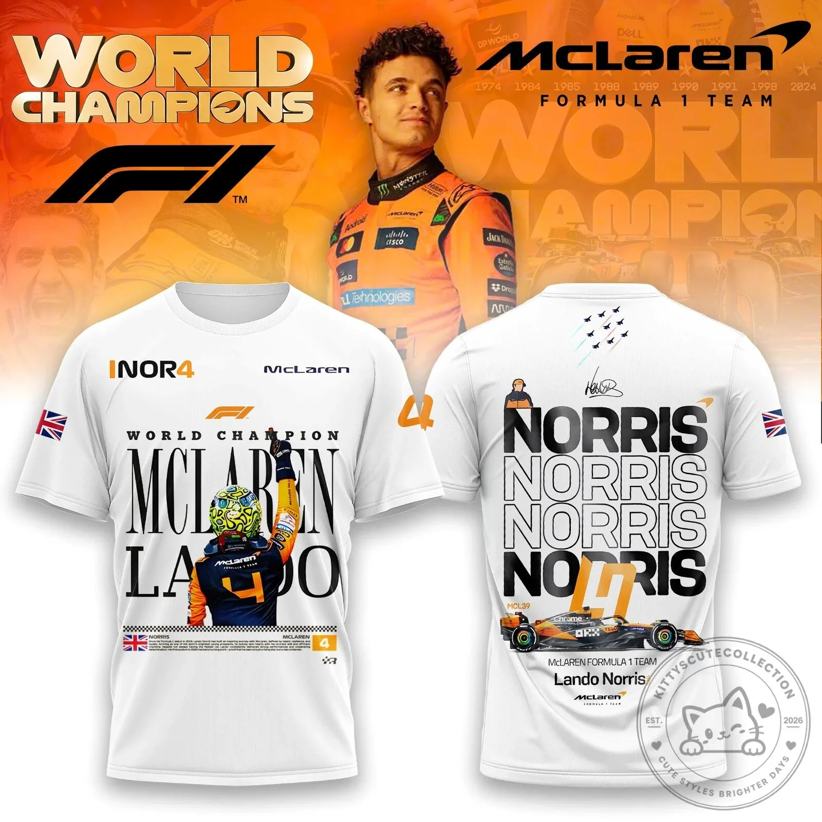 Lando Norris McLaren Formula 1 Team World Champion T-Shirt