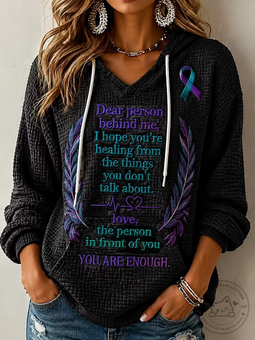 Suicide Prevention Awareness Ribbon Dear Person Behind Me Healing Hoodie