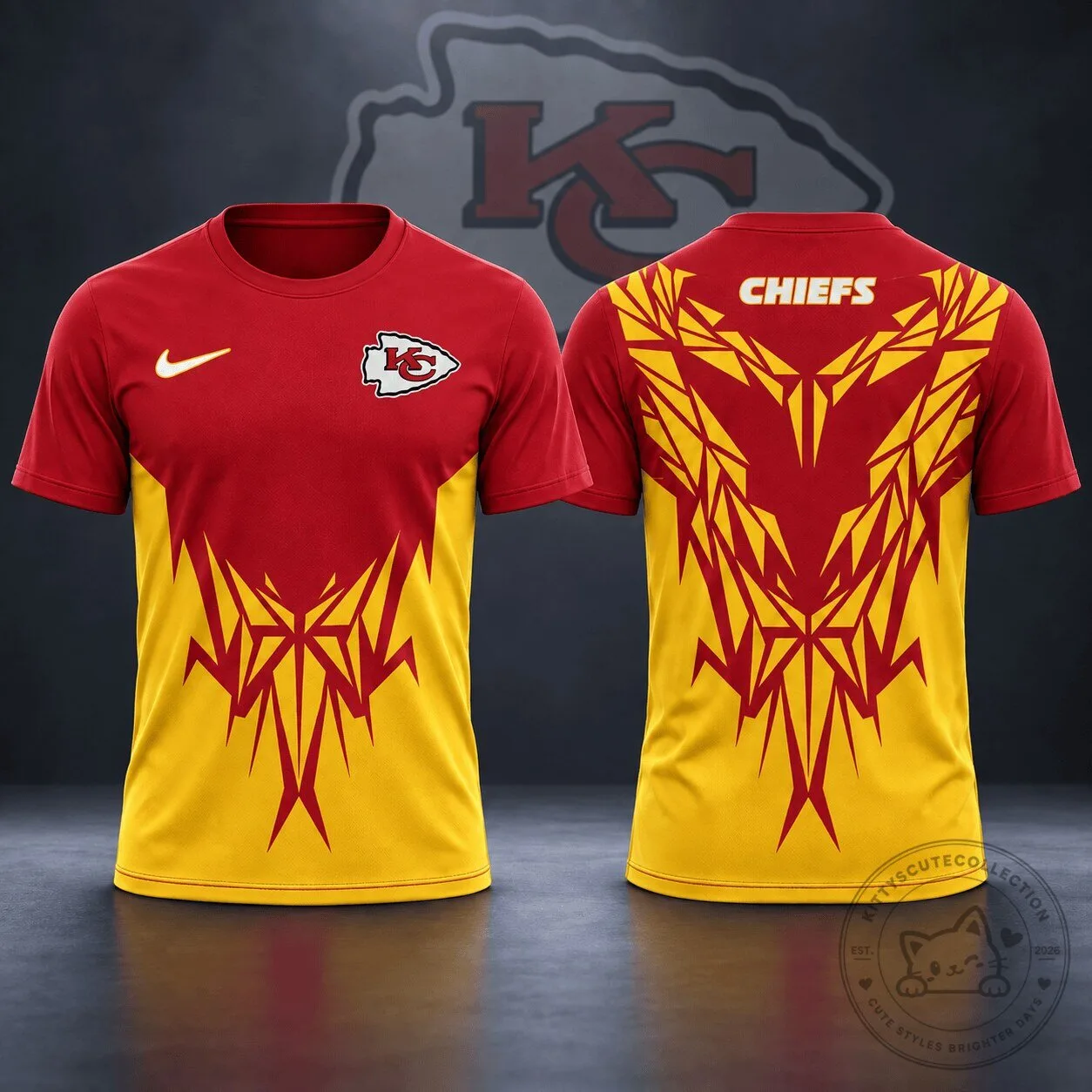 Kansas City Chiefs NFL Football Team Red Yellow Tribal Graphic T-Shirt