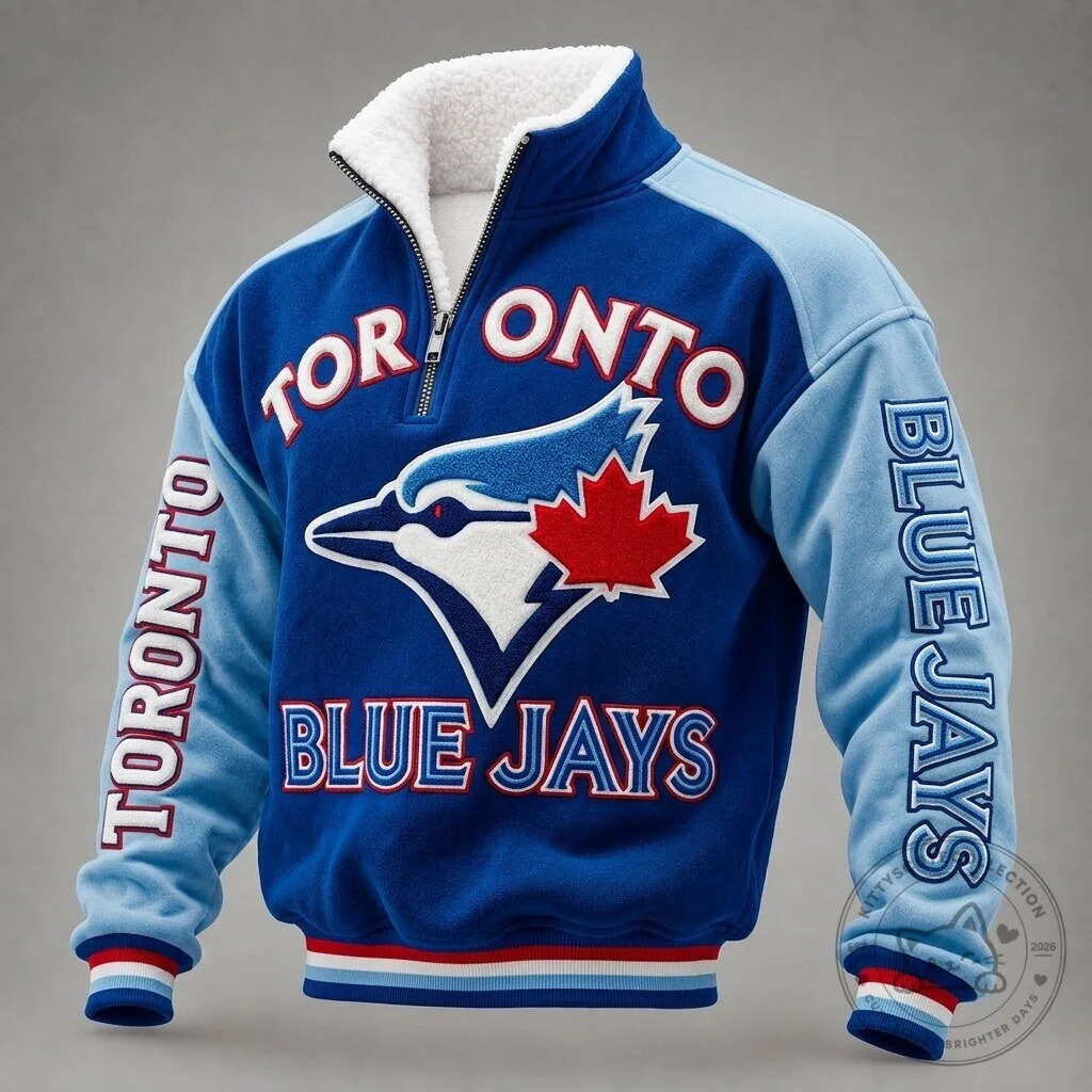 Toronto Blue Jays Vintage Sherpa Collar Quarter-Zip Fleece Pullover Sweatshirt