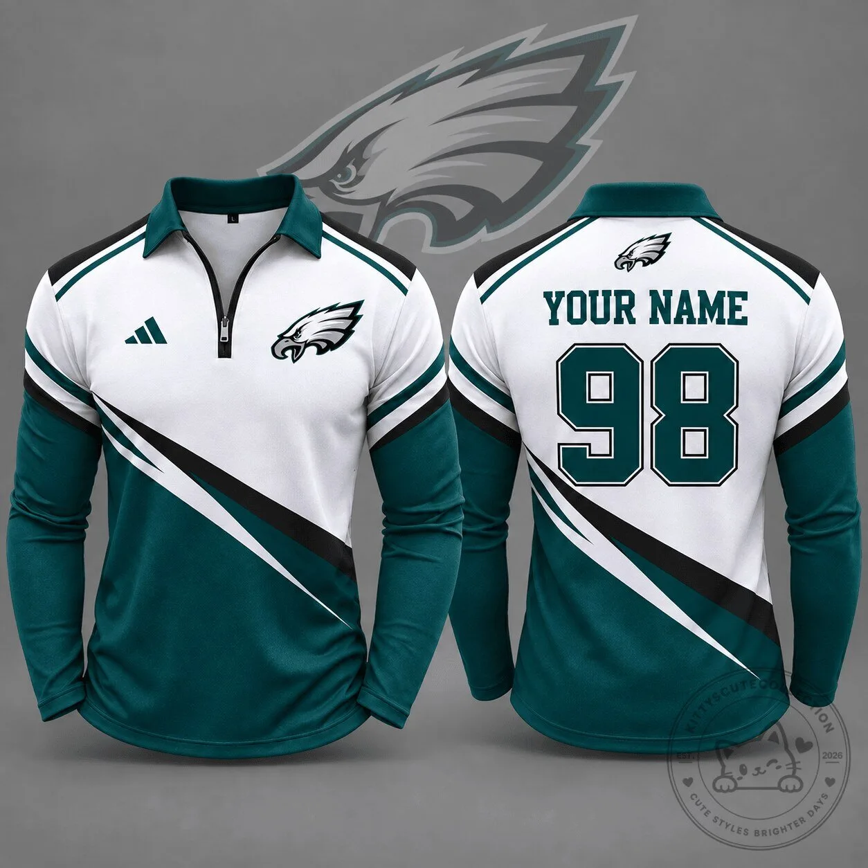 Philadelphia Eagles Personalized Quarter Zip Long Sleeve Polo Shirt