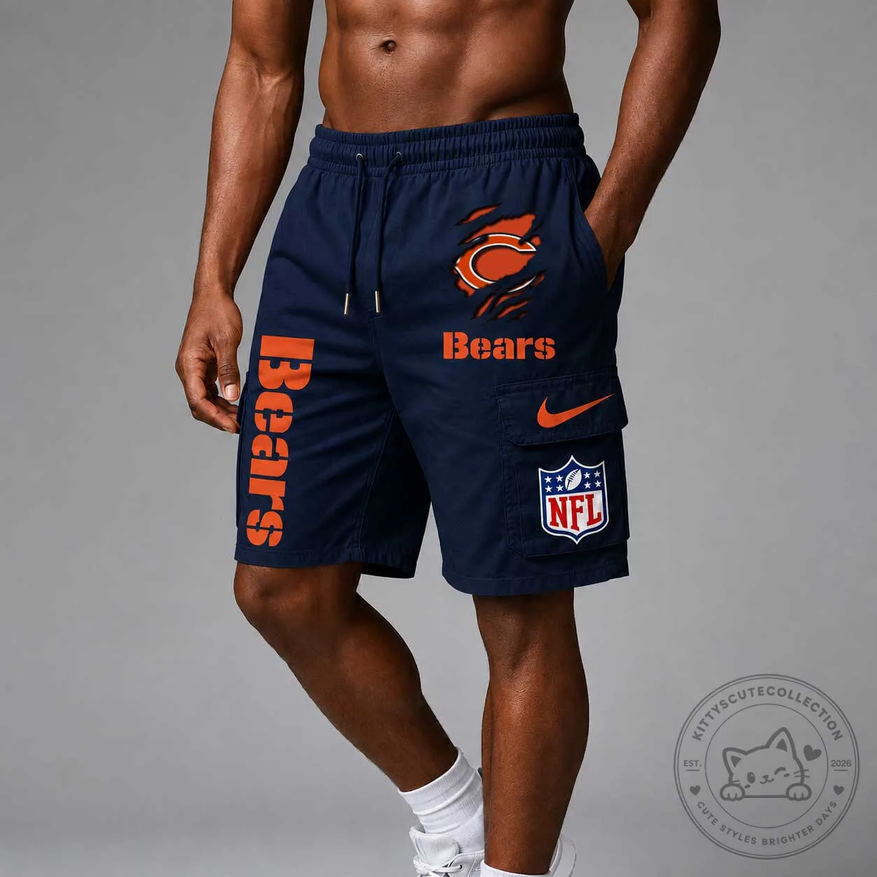 Chicago Bears National Football League Team Logo Navy Blue Cargo Shorts