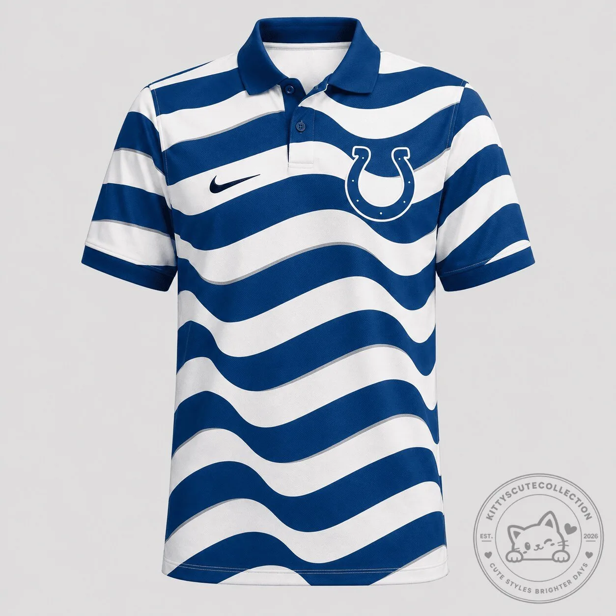 Indianapolis Colts Blue Wave Stripe Nike Logo NFL Football Team Polo Shirt