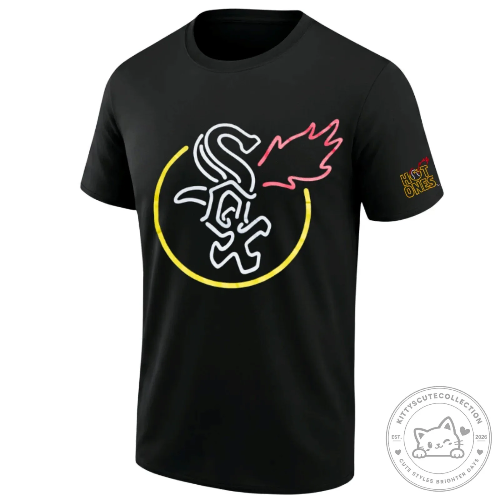 Hot Ones Chicago White Sox Neon Logo Black T-Shirt
