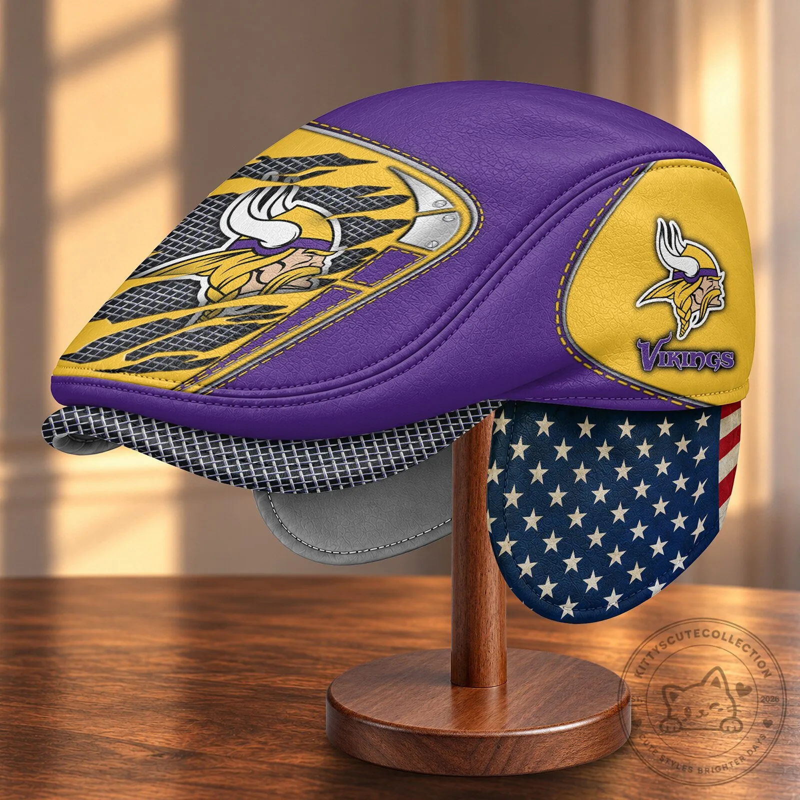 Minnesota Vikings NFL Flat Cap with Foldable Ear Flaps