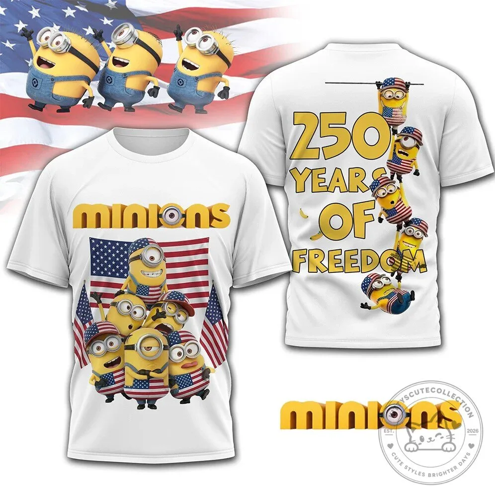 Fourth of July Minions American Flag 250 Years of Freedom T-Shirt