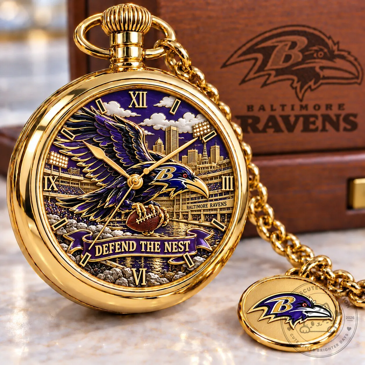 Baltimore Ravens Defend The Nest Gold Pocket Watch