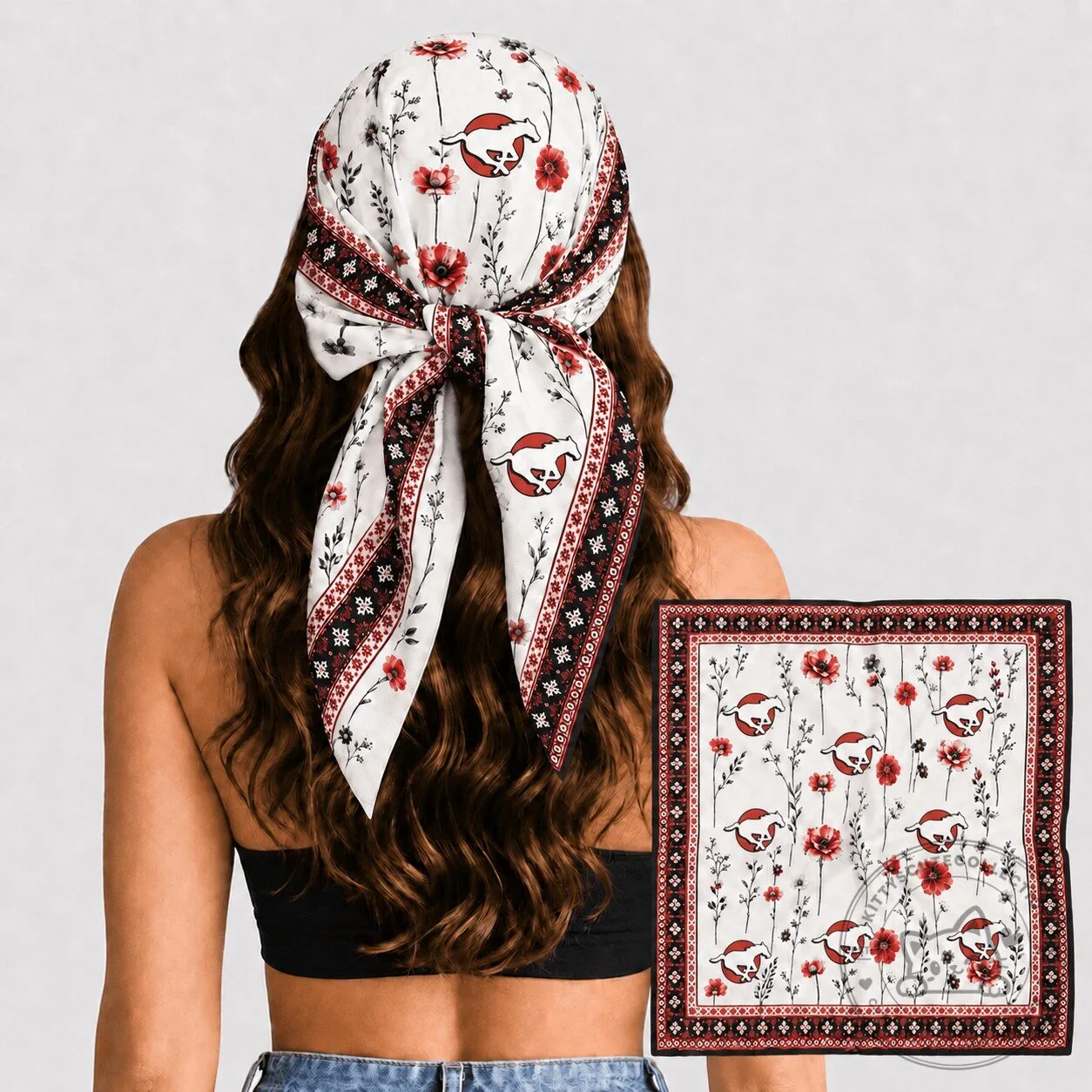 Calgary Stampeders Canadian Football League Floral Pattern Bandana Scarf
