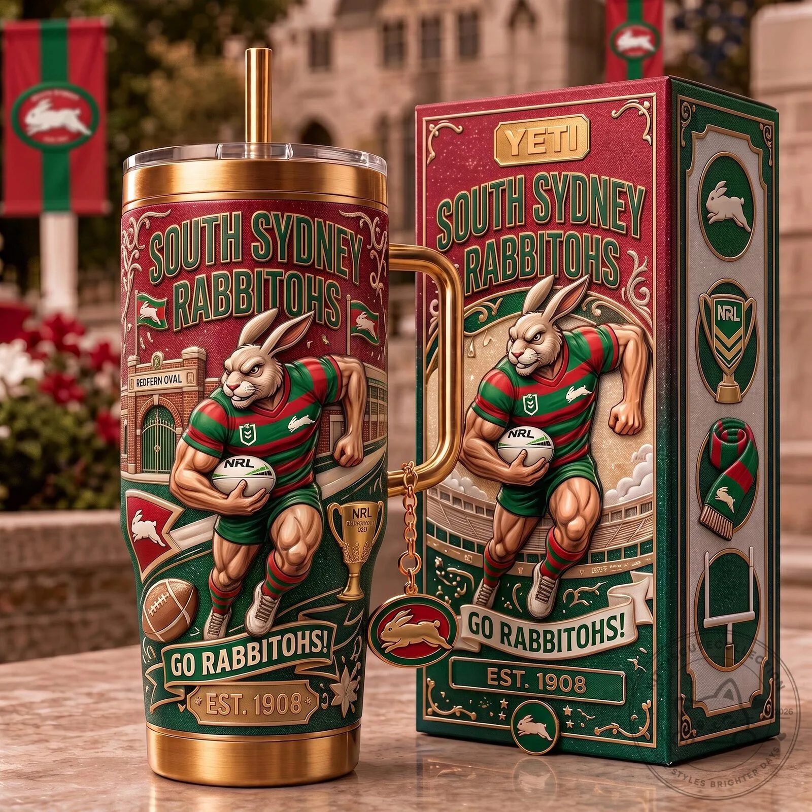 South Sydney Rabbitohs Rugby League Team Gold Handle Tumbler