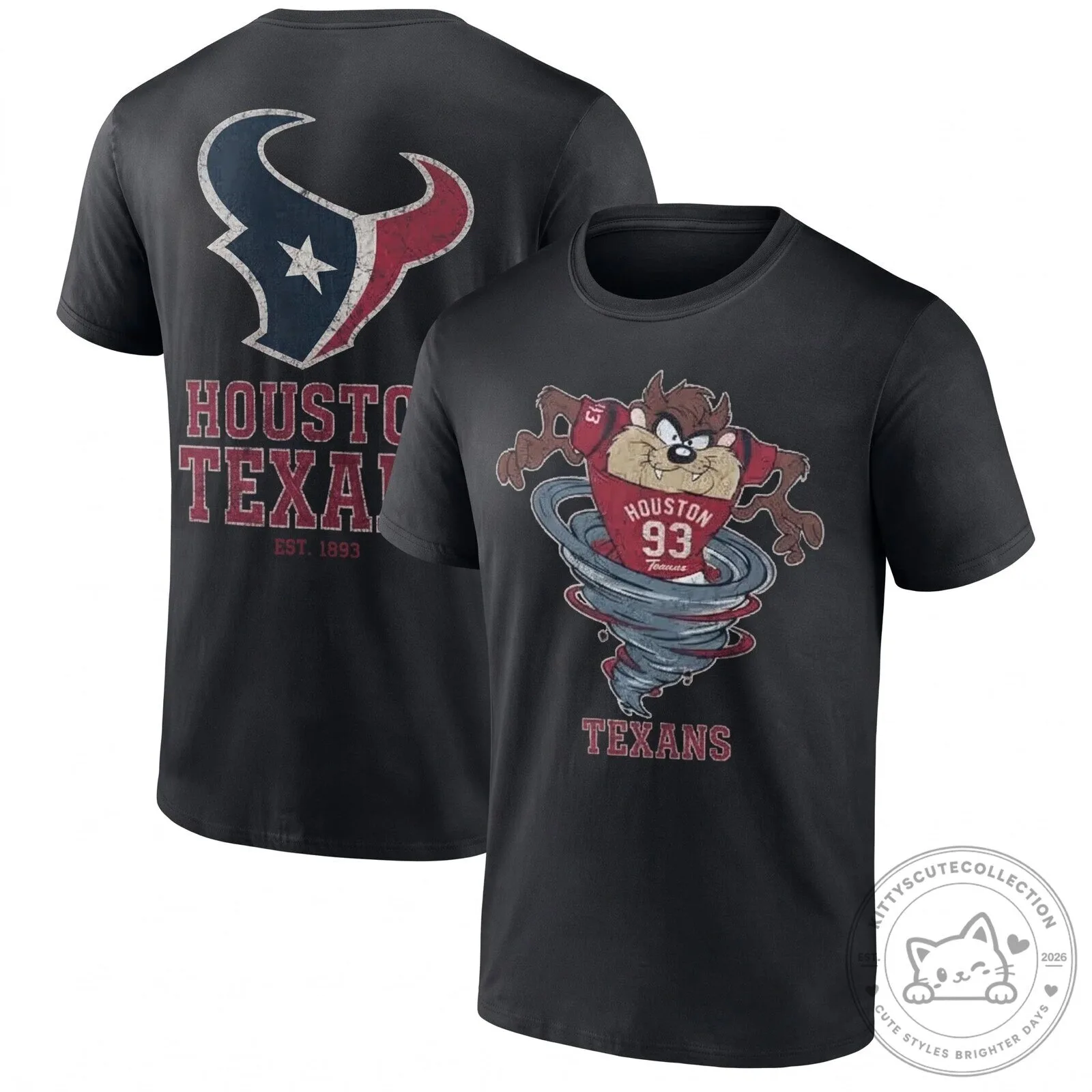 Houston Texans Taz Looney Tunes Distressed Logo T-Shirt