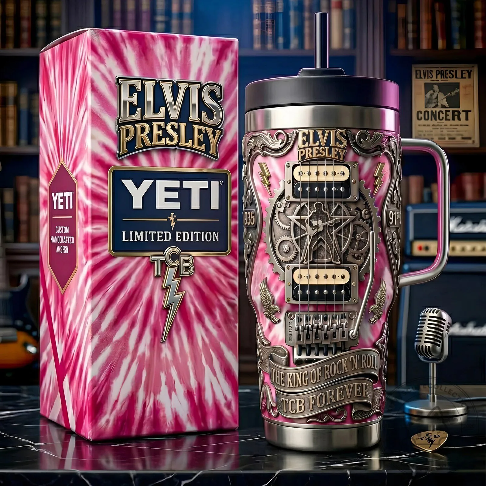 Elvis Presley The King of Rock and Roll TCB Forever Tumbler with Handle