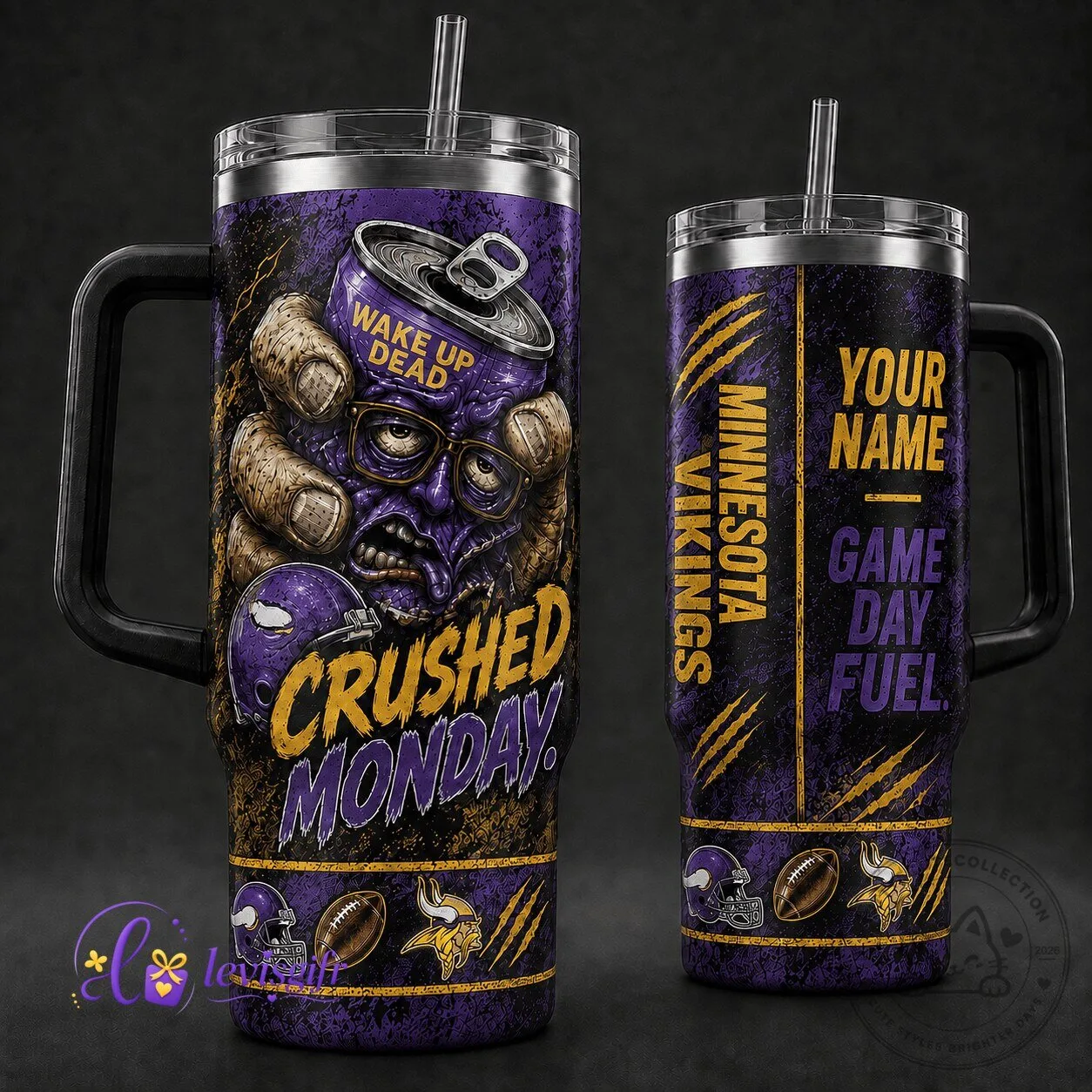 Minnesota Vikings Personalized Crushed Monday Game Day Fuel Tumbler