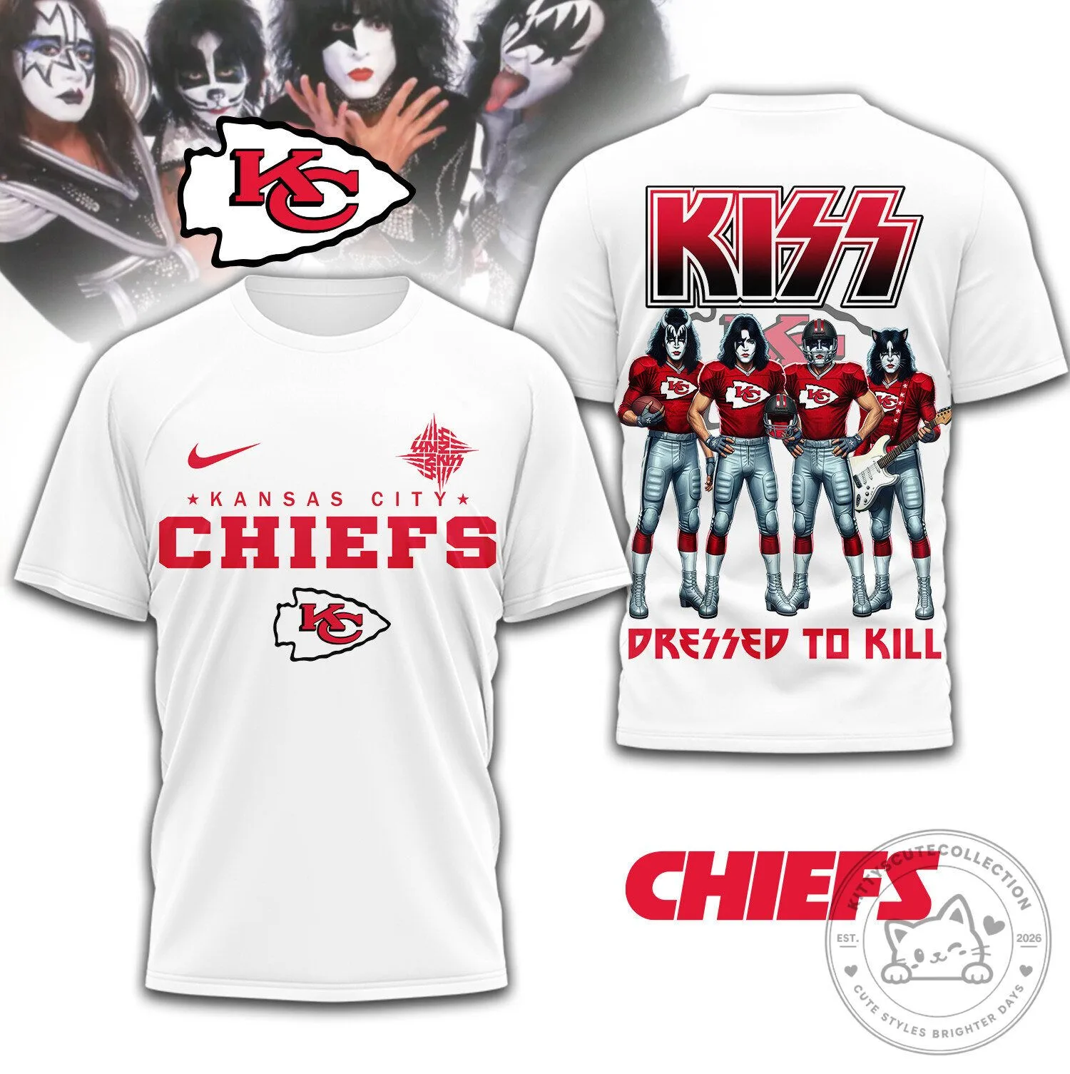 Kansas City Chiefs Kiss Band Dressed to Kill Football Team T-Shirt