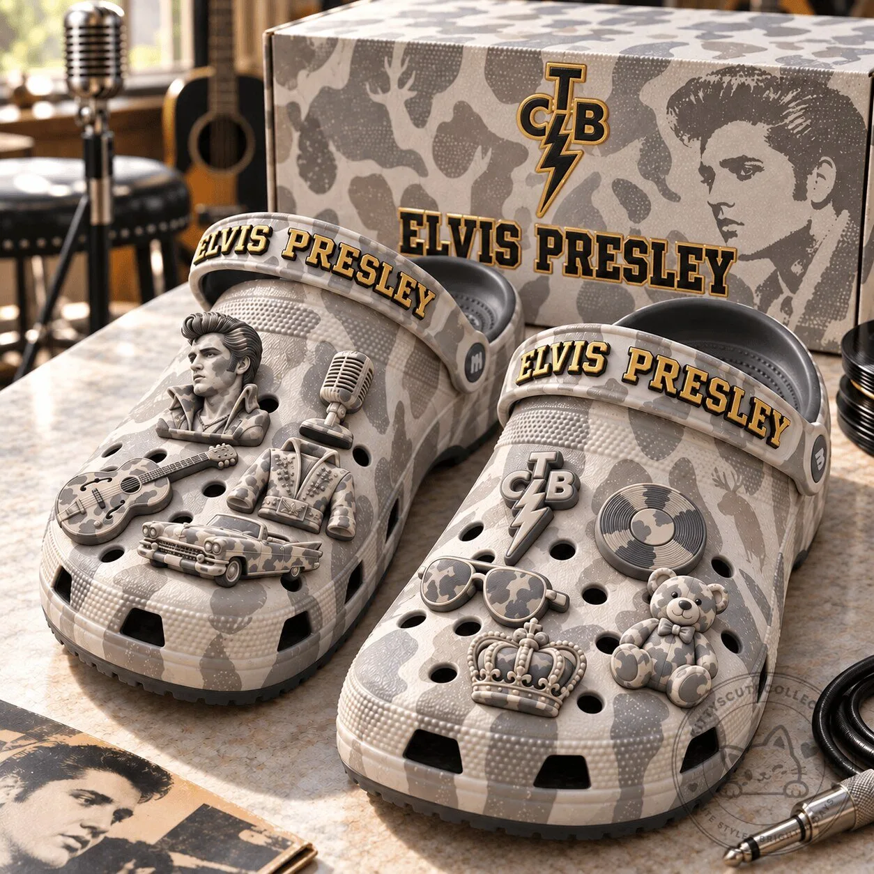 Elvis Presley Camouflage Pattern Crocs Clogs Shoes with Jibbitz Charms