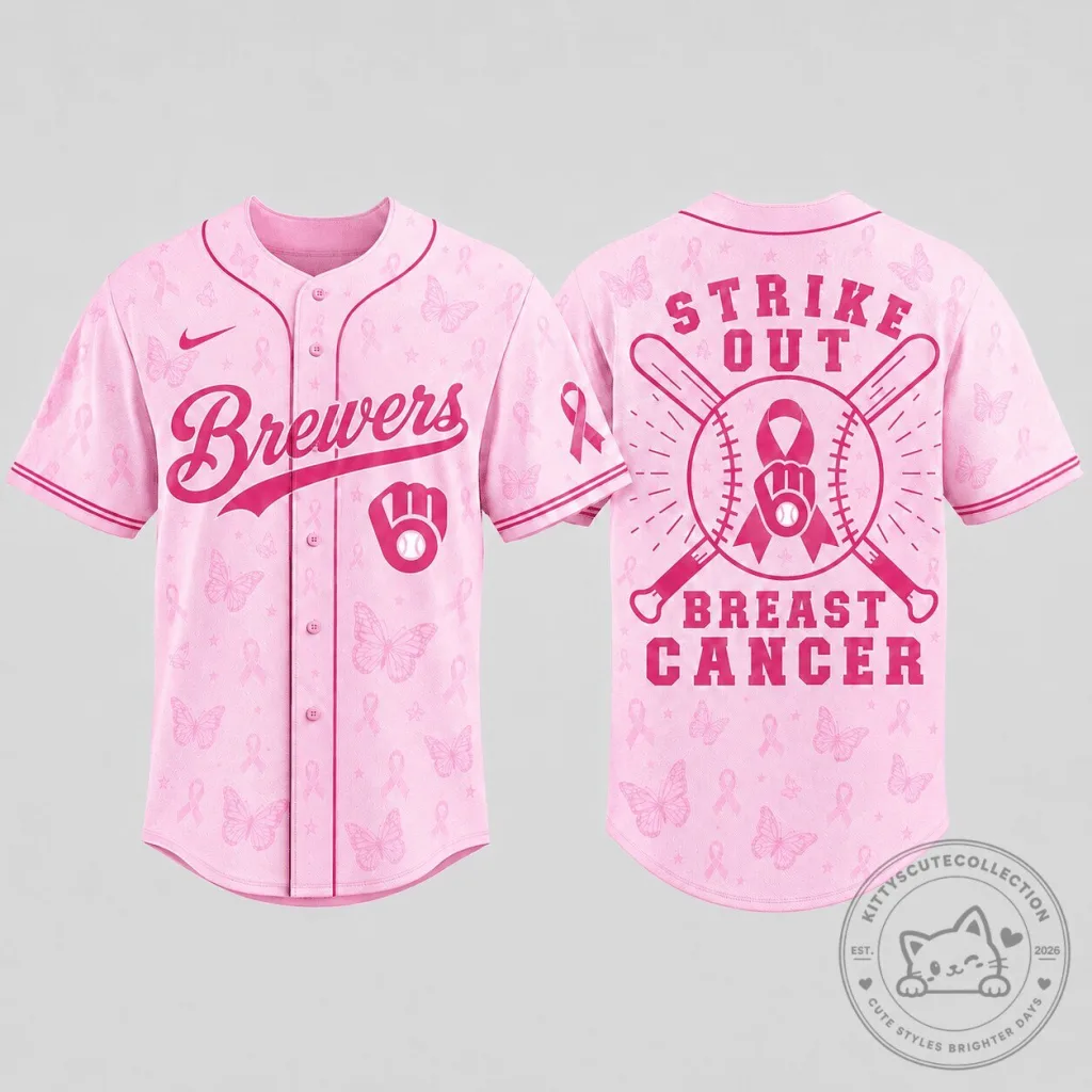 Milwaukee Brewers Baseball Jersey Strike Out Breast Cancer Pink Ribbon Milwaukee Brewers Baseball Jersey Strike Out Breast Cancer Pink Ribbon