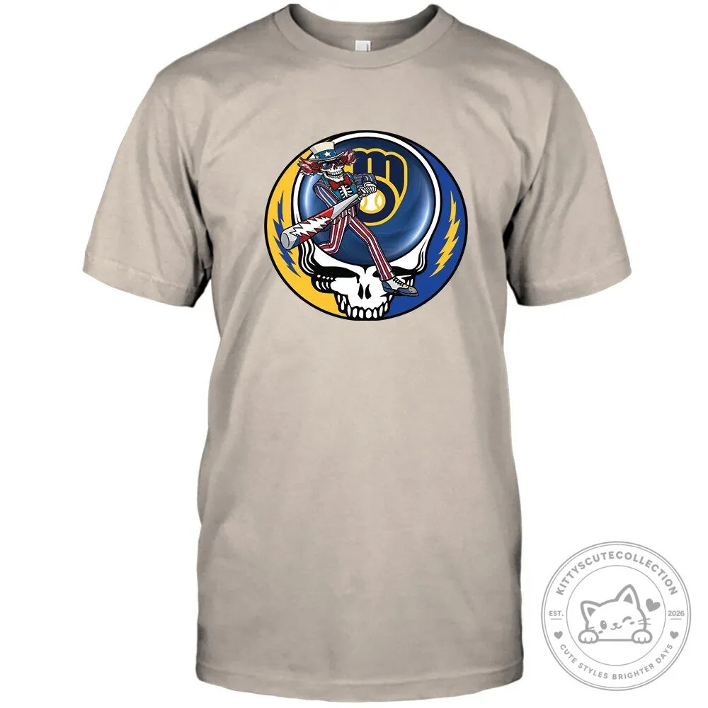 Milwaukee Brewers Baseball Grateful Dead Stealie Uncle Sam T-Shirt
