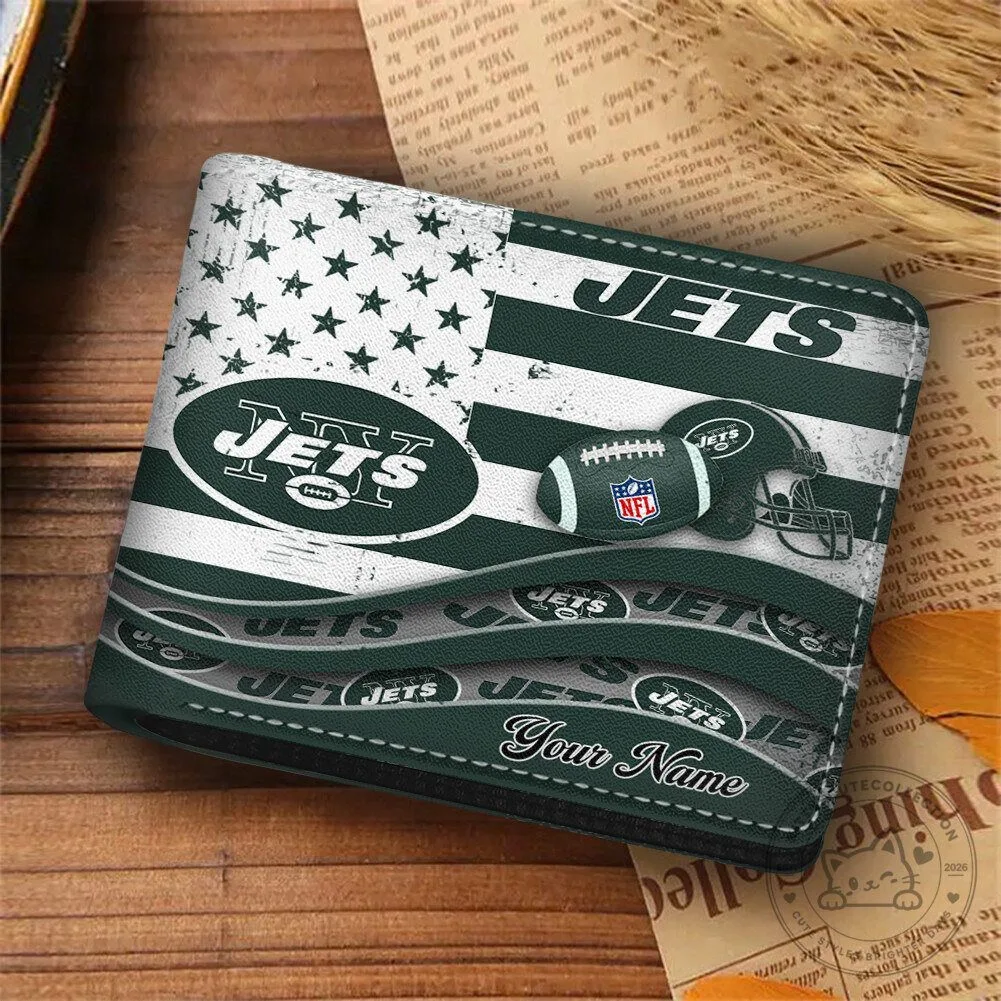 New York Jets American Flag Custom Name Football Team Wallet