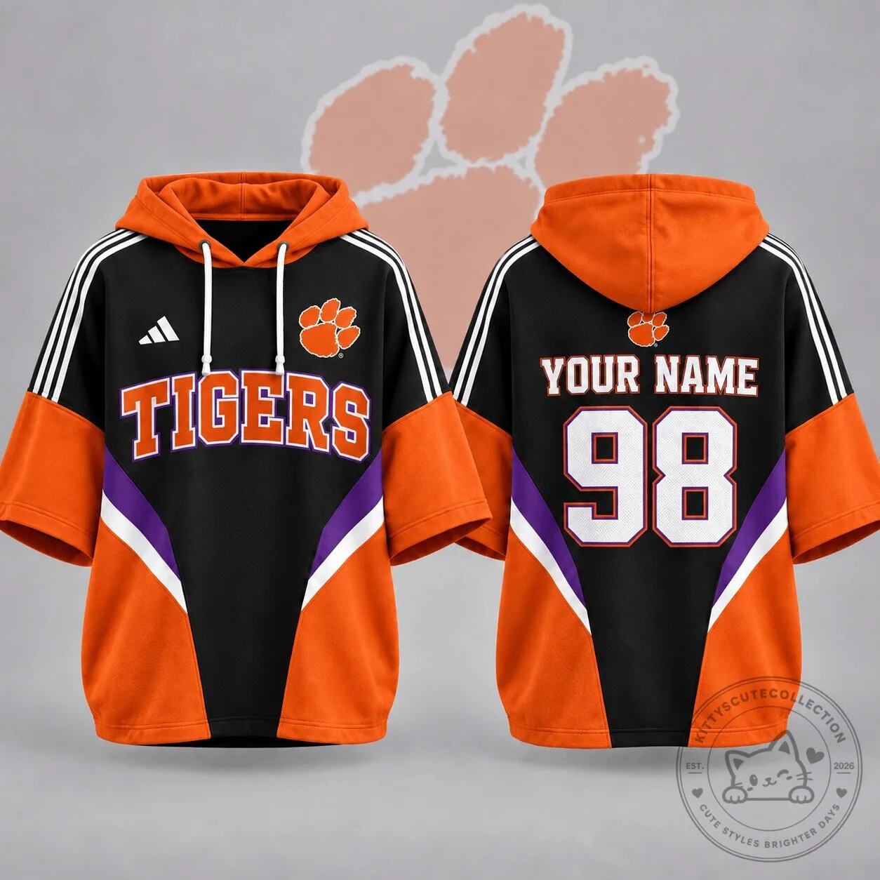 Clemson Tigers Personalized Short Sleeve Hoodie, Custom Name Number College Football