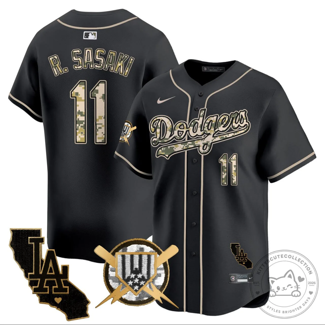 Los Angeles Dodgers Roki Sasaki Black Armed Forces Baseball Jersey