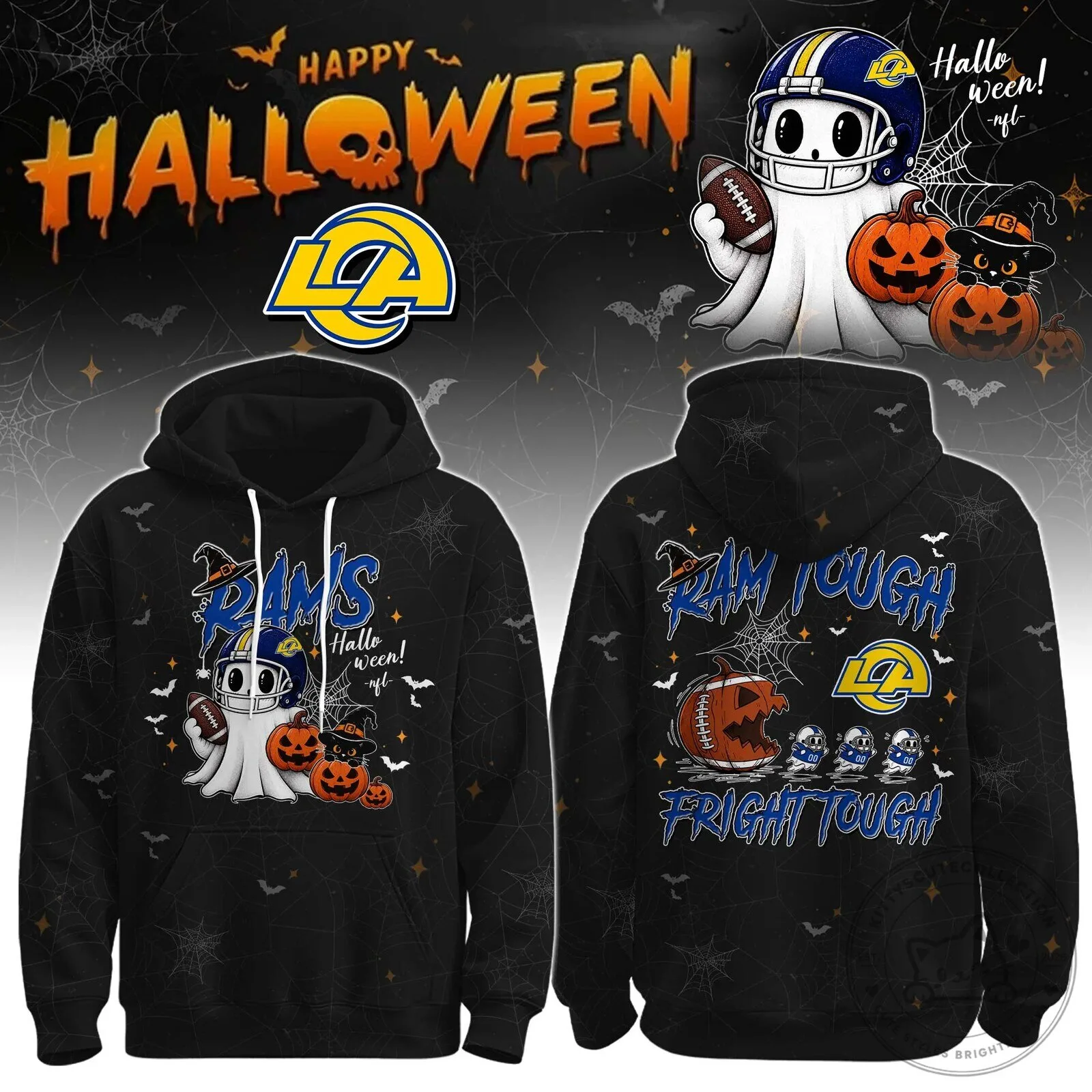 Halloween Hoodie featuring Ghost Football Player for Los Angeles Rams Fans